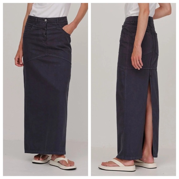 NWT Herskind Nikita Skirt Denim Long Black-Blue Straight Back Slit Size XS (2-4) - Picture 1 of 11